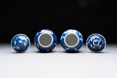 Eight Chinese blue and white 'prunus on cracked ice' wares, 19th C.