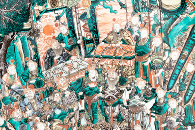 A massive Chinese famille verte dish with narrative design, 19th C.