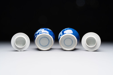 Eight Chinese blue and white 'prunus on cracked ice' wares, 19th C.