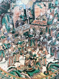 A massive Chinese famille verte dish with narrative design, 19th C.