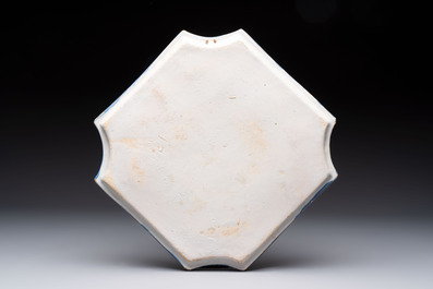 A rare blue and white Dutch Delft 'View of Duinrell' plaque, after an engraving by Petrus Schenk, first half 18th C.