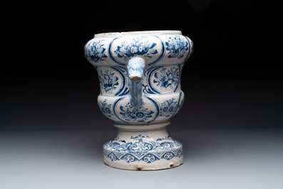 A large blue and white Dutch Delft garden vase with floral design, painter Gatse Sytses for Makkum, 18th C.