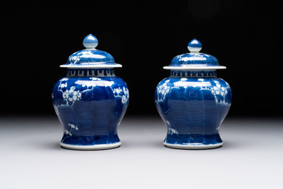 Eight Chinese blue and white 'prunus on cracked ice' wares, 19th C.
