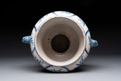 A large blue and white Dutch Delft garden vase with floral design, painter Gatse Sytses for Makkum, 18th C.