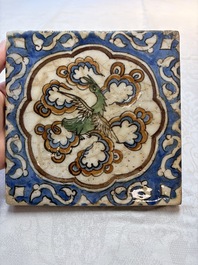 12 polychrome Kubachi pottery tiles with floral design, Dagestan, 19th C.