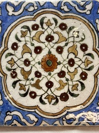 12 polychrome Kubachi pottery tiles with floral design, Dagestan, 19th C.