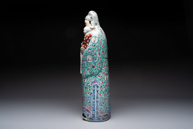 A large Chinese famille rose figure of Fu Xing, Zhu Mao Ji Zao 朱茂記造 mark, Republic