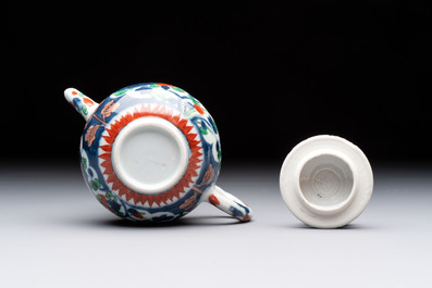 Three Chinese famille verte and Imari-style teapots, Kangxi