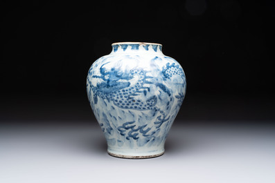A Chinese blue and white 'dragon' vase, Transitional period