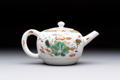 Three Chinese famille verte and Imari-style teapots, Kangxi