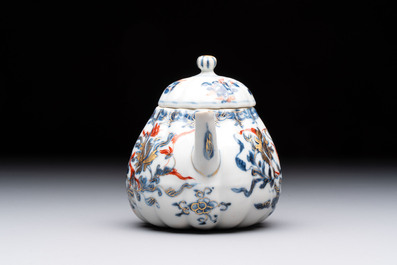 Three Chinese famille verte and Imari-style teapots, Kangxi