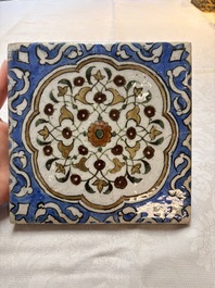 12 polychrome Kubachi pottery tiles with floral design, Dagestan, 19th C.