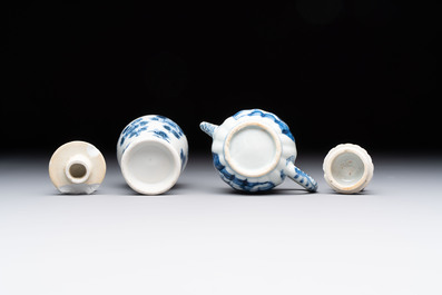 A collection of 17 Chinese blue, white and famille rose wares, Kangxi/Qianlong