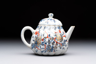 Three Chinese famille verte and Imari-style teapots, Kangxi