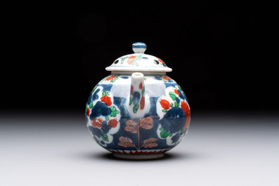 Three Chinese famille verte and Imari-style teapots, Kangxi
