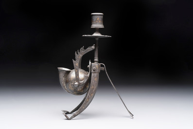 A fine gold and silver-inlaid Indo-Persian damascened koftgari steel scribe&rsquo;s set, India, 19th C.