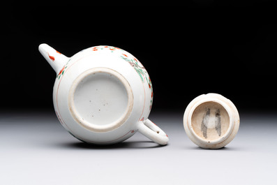 Three Chinese famille verte and Imari-style teapots, Kangxi