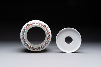 A Chinese famille rose 'Jing Zhao Hua Mei 京兆畫眉' eggshell lantern on stand, dated 1979