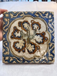 12 polychrome Kubachi pottery tiles with floral design, Dagestan, 19th C.