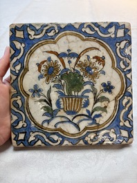 12 polychrome Kubachi pottery tiles with floral design, Dagestan, 19th C.