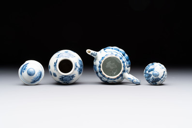 A collection of 17 Chinese blue, white and famille rose wares, Kangxi/Qianlong