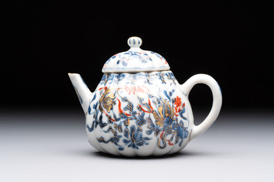 Three Chinese famille verte and Imari-style teapots, Kangxi