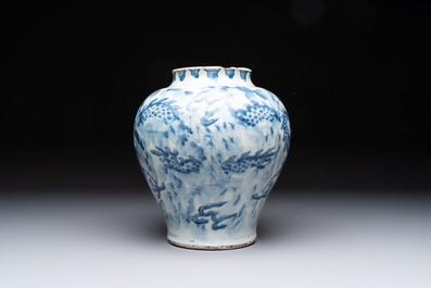 A Chinese blue and white 'dragon' vase, Transitional period
