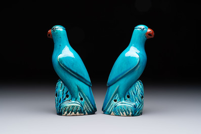 Four Chinese turquoise-glazed parrots, 19th C.