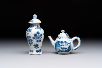 A collection of 17 Chinese blue, white and famille rose wares, Kangxi/Qianlong