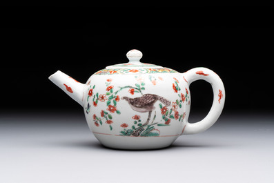 Three Chinese famille verte and Imari-style teapots, Kangxi