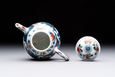 Three Chinese famille verte and Imari-style teapots, Kangxi