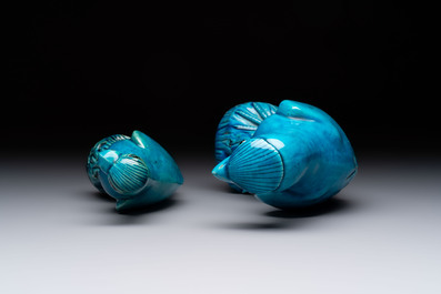 Four Chinese turquoise-glazed parrots, 19th C.