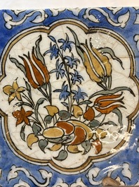 12 polychrome Kubachi pottery tiles with floral design, Dagestan, 19th C.