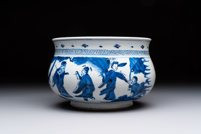 A Chinese blue and white 'Ba Xian Zhu Shou 八仙祝壽' censer, Kangxi