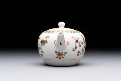 Three Chinese famille verte and Imari-style teapots, Kangxi