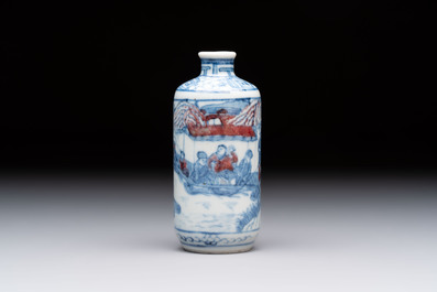 A Chinese blue, white and copper-red 'Ye You Chi Bi 夜遊赤壁' snuff bottle, signed Li Guisheng 李桂生, 19th C.