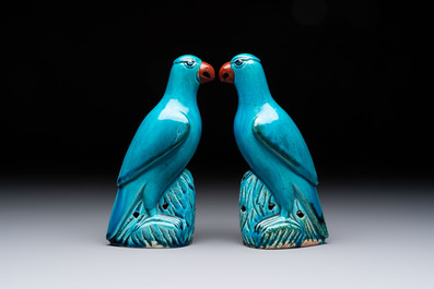 Four Chinese turquoise-glazed parrots, 19th C.