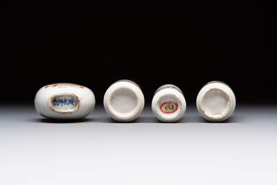 Four Chinese famille rose 'erotic' snuff bottles, Chenghua mark, 19th C.