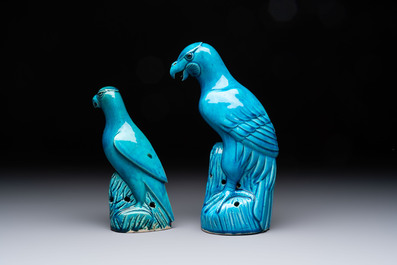 Four Chinese turquoise-glazed parrots, 19th C.