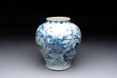 A Chinese blue and white 'dragon' vase, Transitional period