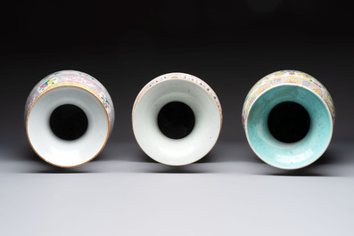 Three Chinese famille rose 'antiquities' vases, 19th C.