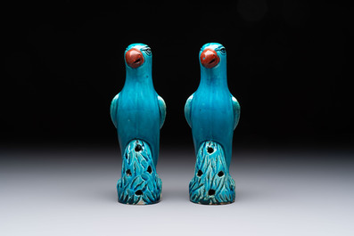 Four Chinese turquoise-glazed parrots, 19th C.