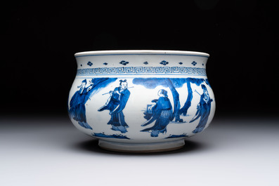 A Chinese blue and white 'Ba Xian Zhu Shou 八仙祝壽' censer, Kangxi