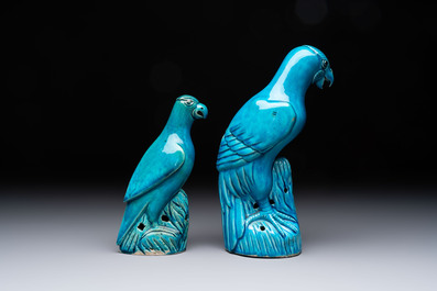 Four Chinese turquoise-glazed parrots, 19th C.