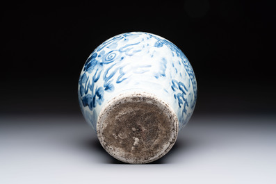 A Chinese blue and white 'dragon' vase, Transitional period