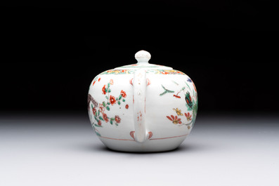 Three Chinese famille verte and Imari-style teapots, Kangxi