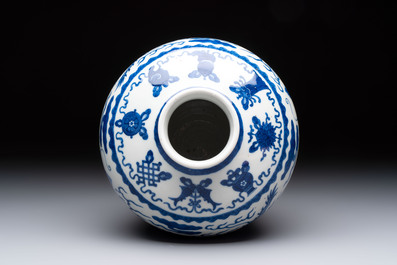 A Chinese blue and white 'dragon' vase, Kangxi mark, 19th C.