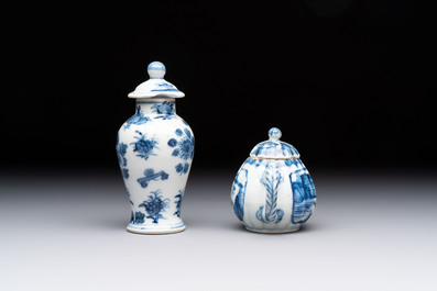 A collection of 17 Chinese blue, white and famille rose wares, Kangxi/Qianlong