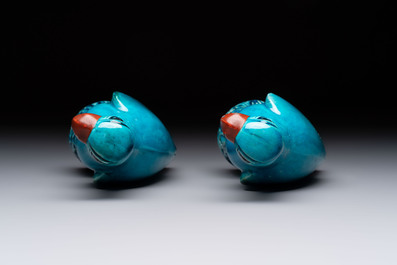 Four Chinese turquoise-glazed parrots, 19th C.