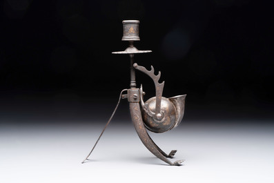 A fine gold and silver-inlaid Indo-Persian damascened koftgari steel scribe&rsquo;s set, India, 19th C.